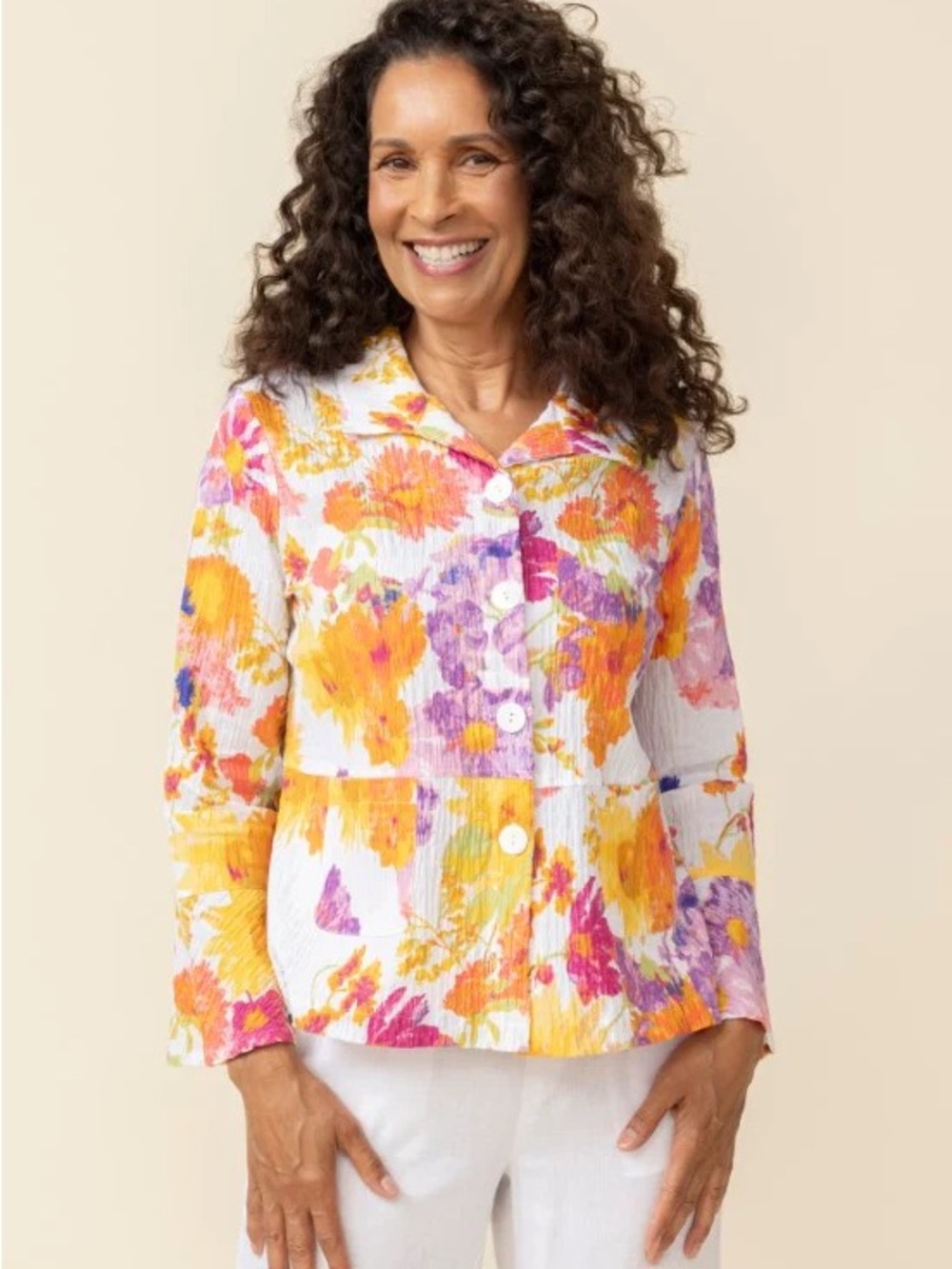 Habitat NWT Floral Crinkle Cotton V-Neck Top Sz Large